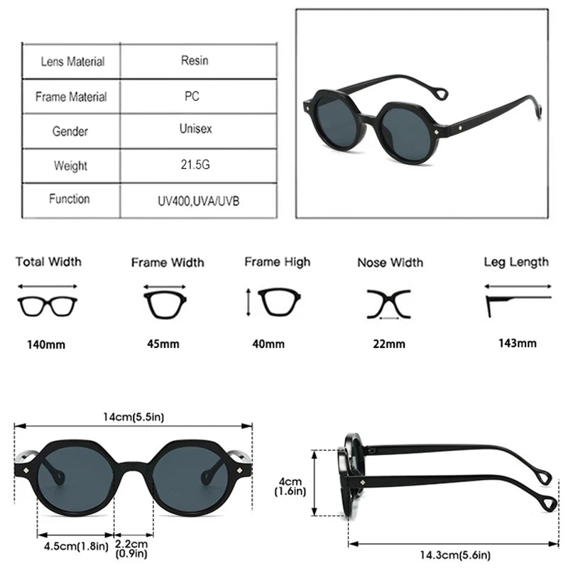 JNPCXI Retro Small Round Punk Sunglasses Women Fashion Gradient Leopard Shades UV400 Men Rivets Sun Glasses