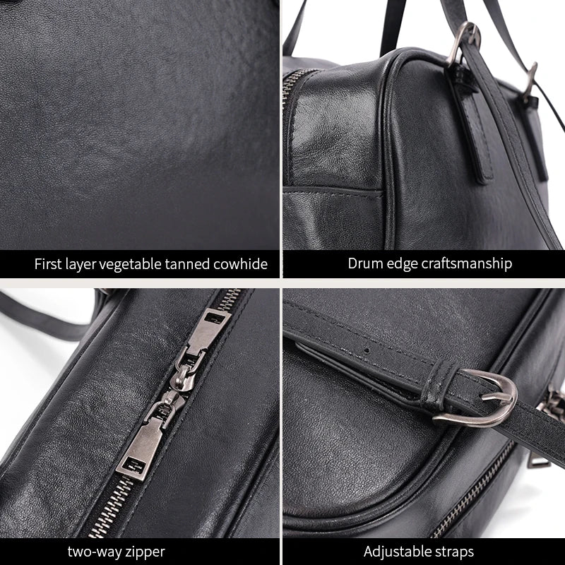 women's Vegetable tanned Cow leather bowling bag female niche retro large capacity genuine leather Crossbody shoulder bag