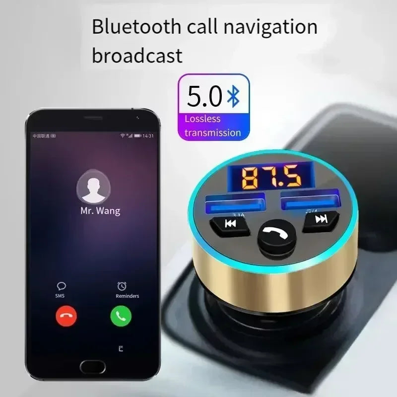 Car Cigarette Lighter Fm Transmitter Bluetooth Receiver Audio Quality MP3 Player Adapter Dual USB Fast Charger Smartphone Charge