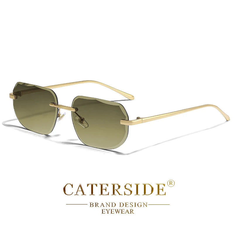CATERSIDE Vintage Frameless Men's Sunglasses with Design Sense Lenses Metal Temple Sunglasses Women's Party Travel Sunglasses