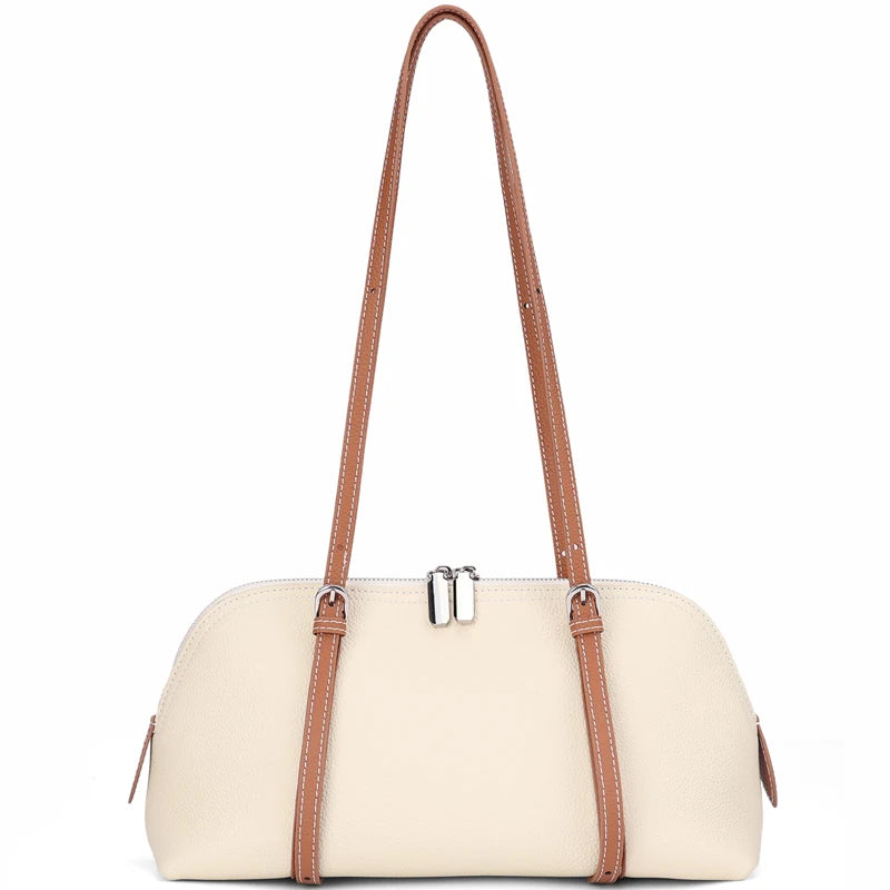 Fashion Women Cowhide Genuine Leather Solid Color Tote Bag Large Capacity Shoulder Bag Trendy Versatile All-match Commuting Bag