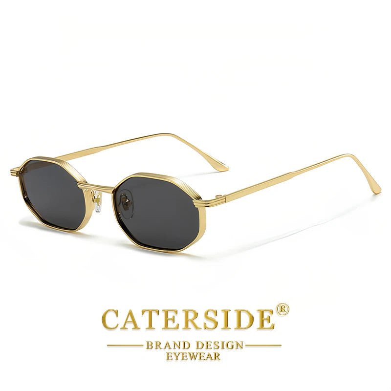 CATERSIDE Fashion Women's Small Frame Sunglasses High-Quality Polygonal Metal Frame Sun Glasses Men Party Outdoor Small Eyewear