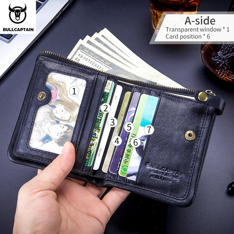 BULLCAPTAIN2022 Vertical Men's Leather Coin Purse High Quality Zipper Organizer RFID Function ID Holder Men's Wallet 058 S