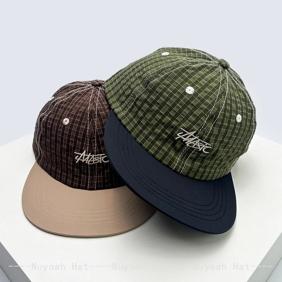 New Men Women Retro Embroidered Letters Small Plaid Baseball Hats Sunshade Quick-dry Breathable Color Block Peaked Cap Versatile