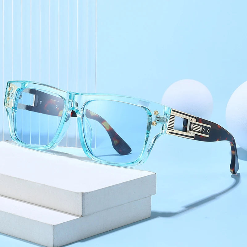 JNPCXI New Square Men Sunglasses Shades UV400 Retro Brand Designer Rivets Women Blue Gradient Hollow Sun Glasses
