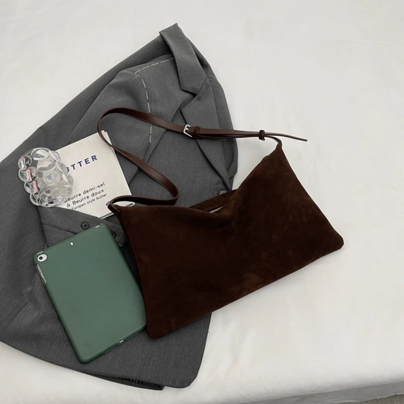 Women's Slouchy Vintage Frosted Suede Shoulder Underarm Bag Simple Tote Bag