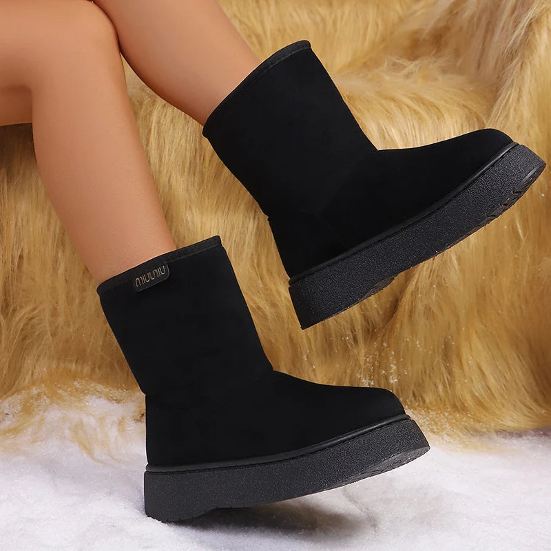 Faux Suede Winter Snow Boots Women Plus Size 42 Warm Fleece Lining Ankle Boots Woman Thick Sole Non Slip Cotton Padded Shoes