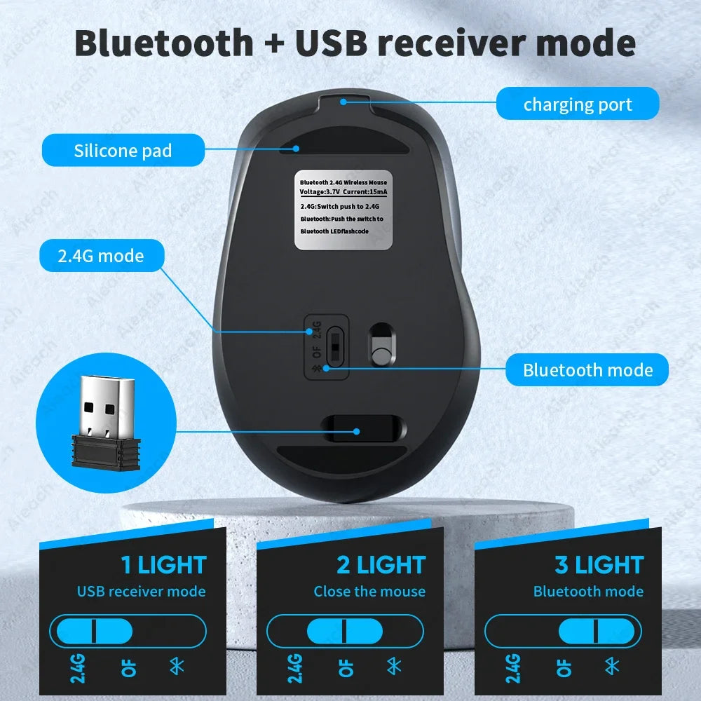 Rechargeable Wireless Bluetooth Mouse Silent Wireless USB Ergonomic Gamer Mouse