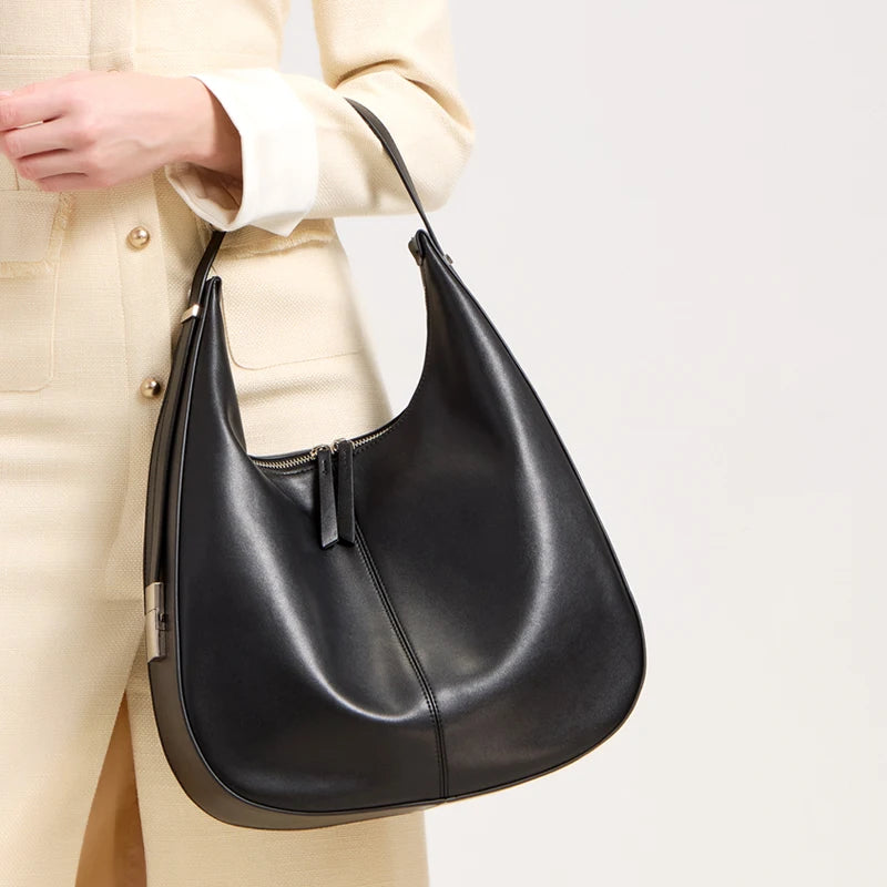 2026 new women's Retro Waxed Genuine Leather Tote Bag Female large capacity Underarm Shoulder Bag Designer Luxury Brand Handbag