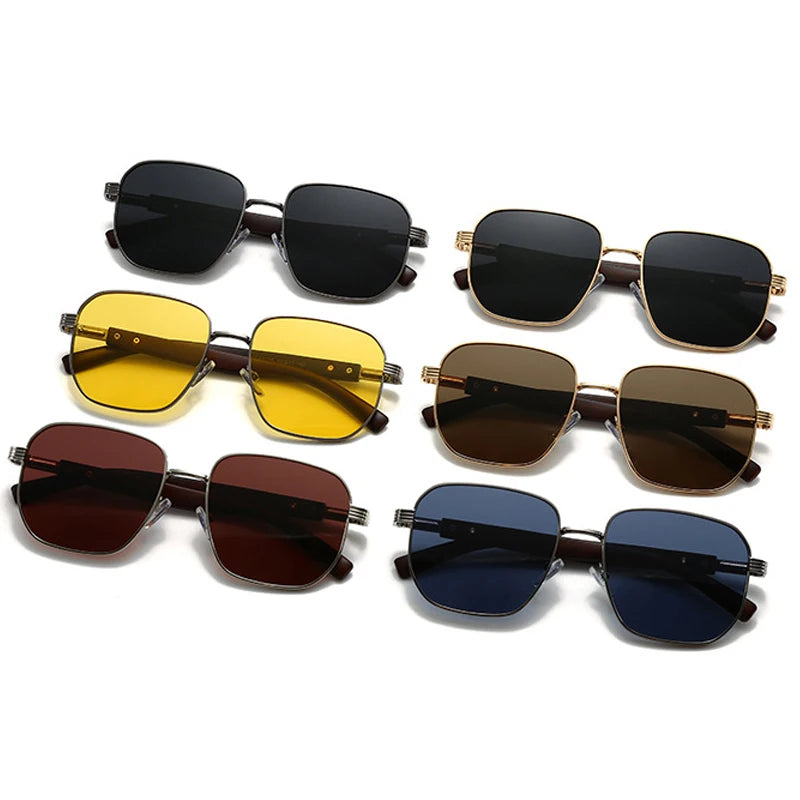 JNPCXI Polarized Fashion Square Sunglasses Men Retro Rivets Silver Blue Gradient Shades UV400 Women Sun Glasses