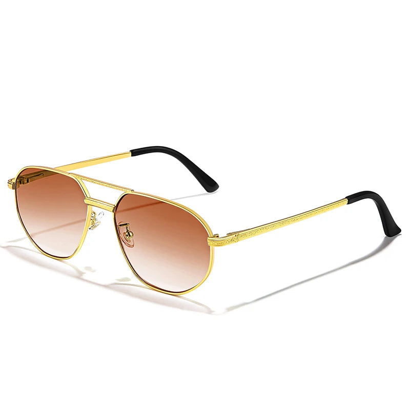 CATERSIDE 2023 New Retro Pilot Sunglasses Male Women Polygon High Quality Metal Sun Glasses Blue Double Bridge Eyewear UV400