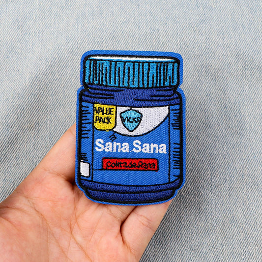 Medicine Bottle Embroidery Patch Spanish Culture Iron On Patches For Clothing Thermoadhesive Patches On Clothes DIY Sew Badges