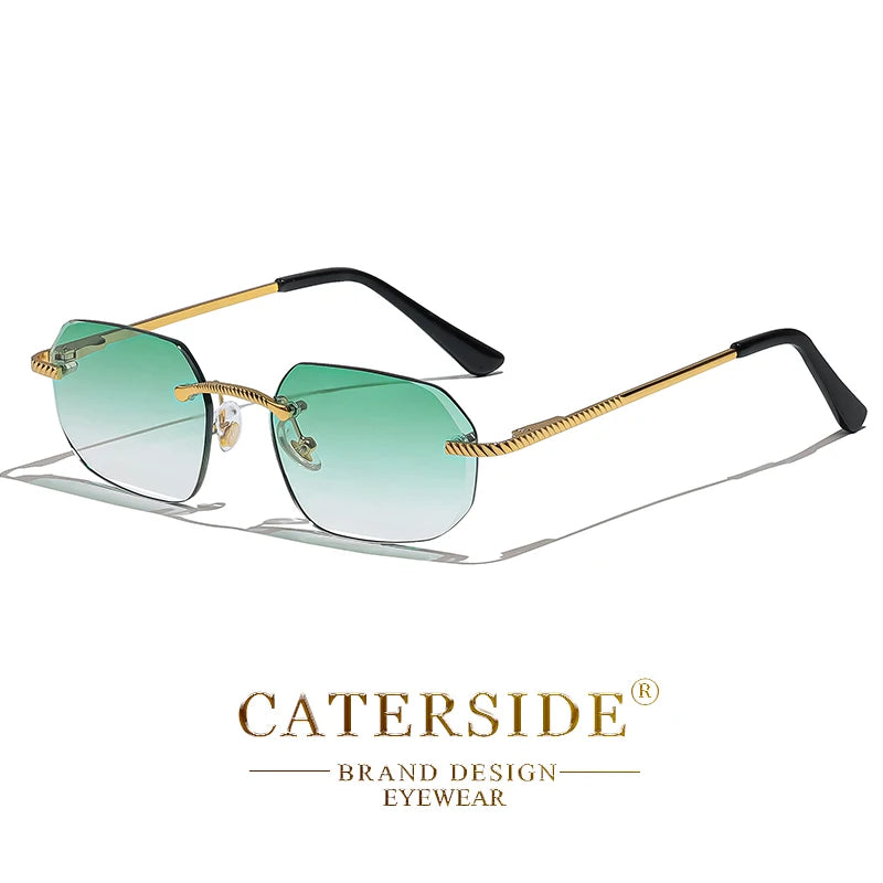 CATERSIDE New Retro Rimless Sunglasses Men's Polygon Luxury Brand Designer Sun Glasses Women Party Festival Eyewear Gift Case