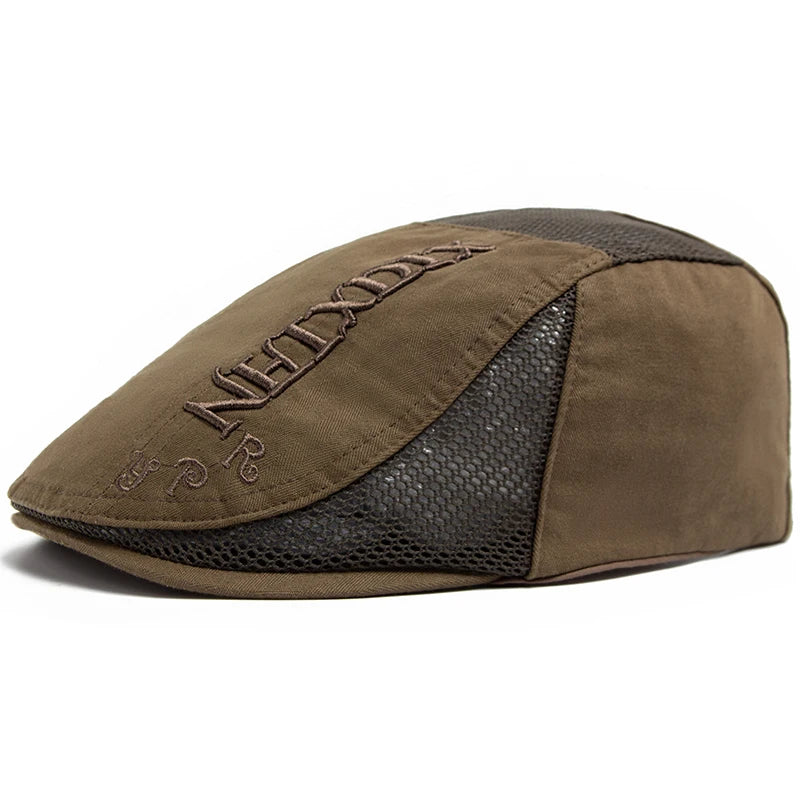 Summer Beret Men Letter Embroidery Mesh Cap Cotton Sun Visor Flat Hat Vintage Fashion Berets Newsboy Caps For Casual Adjustable