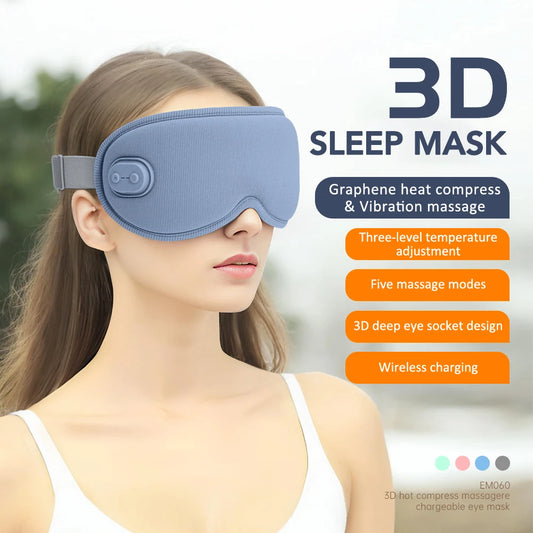 3D Cordless Eye Massager 5 Vibration 3 levels Adjustable Heating Sleep Mask for Office Travel Reduce Dark Circles Eye Fatigue