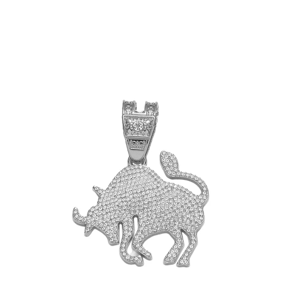 Men Hip Hop Animal Cow Shape Pendant Necklace with 13mm Cuban Chain HipHop Iced Out Bling Hiphop Necklaces Rock Jewelry Gift