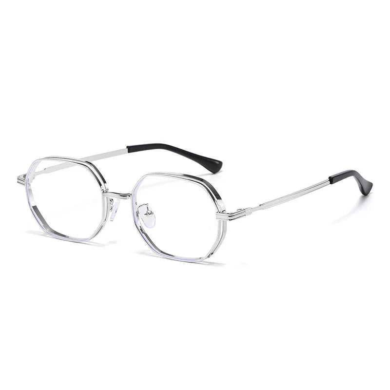 JNPCXI New Polygon Round Metal Sunglasses Women Fashion Clear Ocean Gradient Purple Lens Shades UV400 Men Sun Glasses
