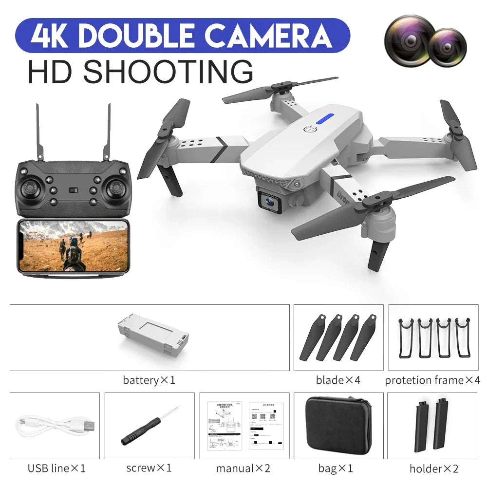 E88 Pro WIFI FPV Drone Wide Angle HD 4K 1080P Camera Height Hold Foldable Drone