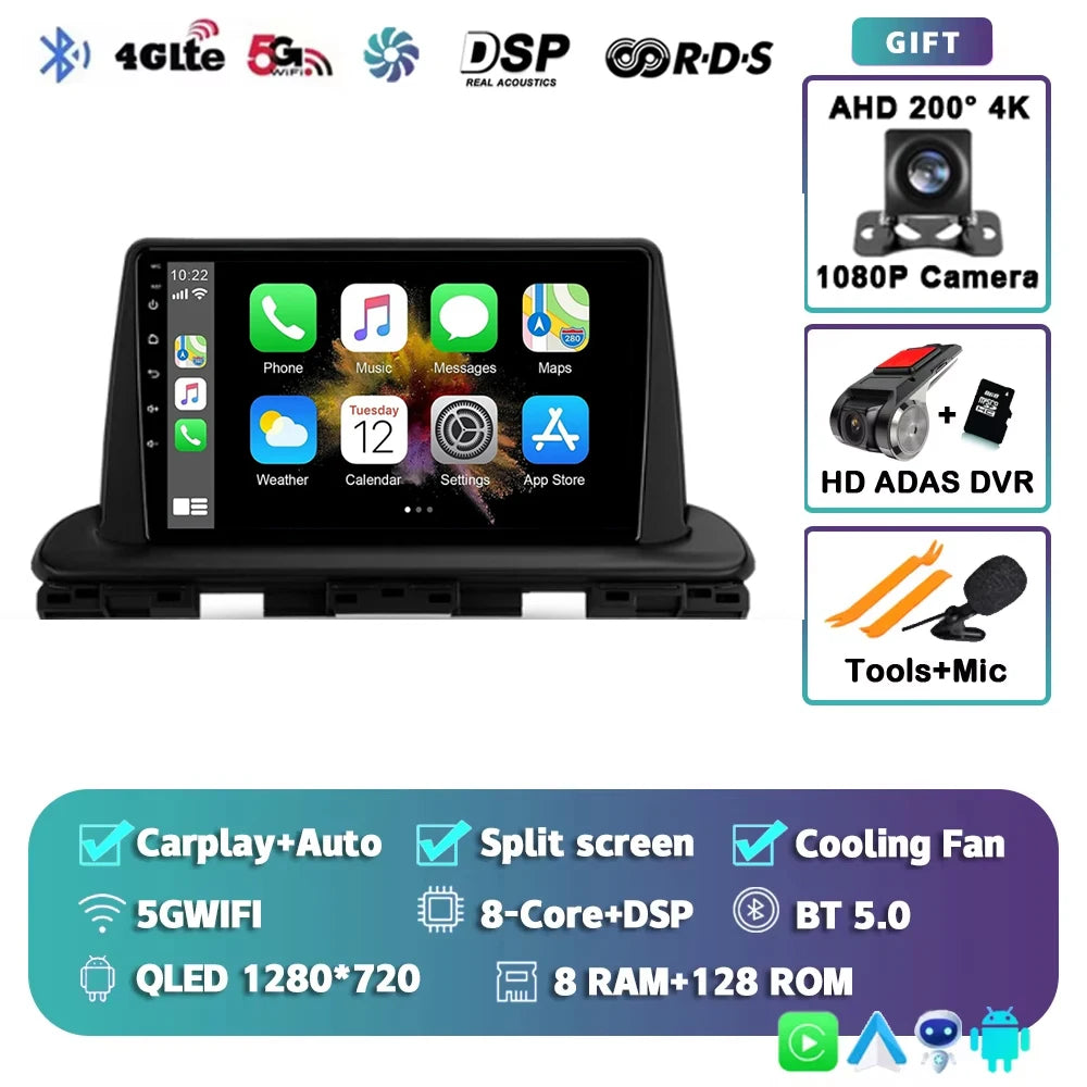 For Kia Forte Cerato 4 IV 2018 - 2021 Android 15 Carplay Auto Car Radio Multimedia Stereo Video Player GPS Navigation WIFI 4G BT