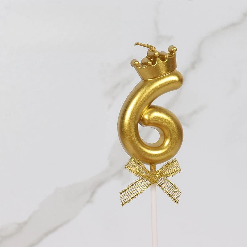 1pc, Golden Crown Bow Birthday Candle - 0-9 Creative Party Cake Decoration and Baking Supplies for Birthdays