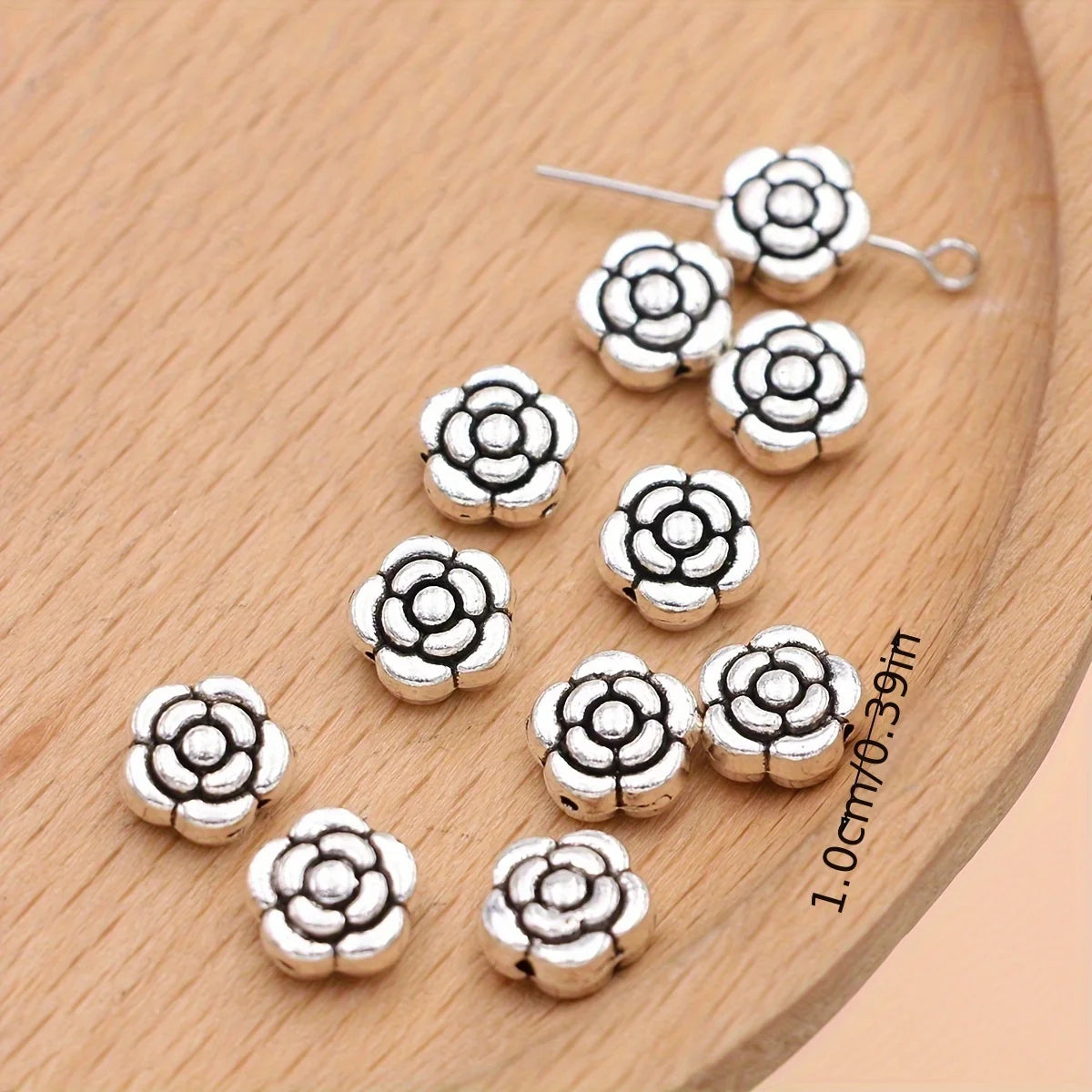 20Pcs Antique Silver Plated Rose Flower Loose Spacer Beads for Bracelet Necklace Jewelry Making Accessories DIY