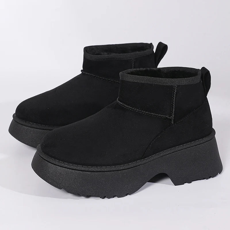 2025 New Faux Suede Thick Heel Snow Boots Women Slip On Warm Plush Winter Boots Woman Comfy Anti Slip Platform Ankle Botas Mujer