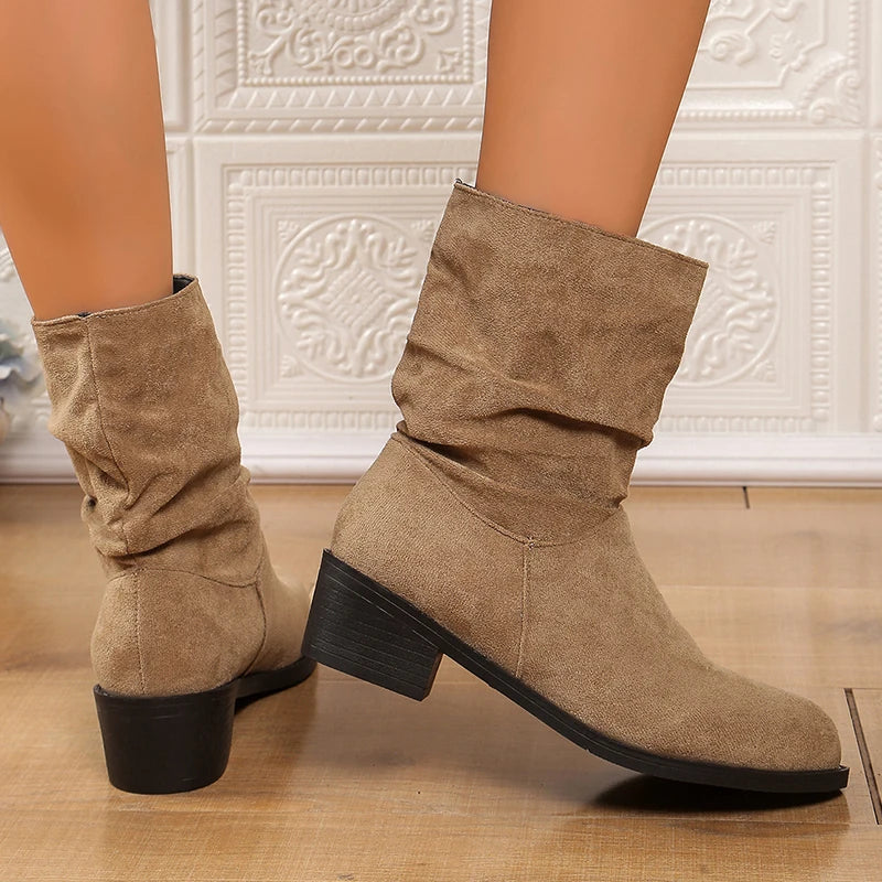 2025 Slip On Thick Heels Ankle Boots Women 2025 Plus Size 35-43 Faux Suede Boots Woman Autumn Winter Block Heeled Short Booties