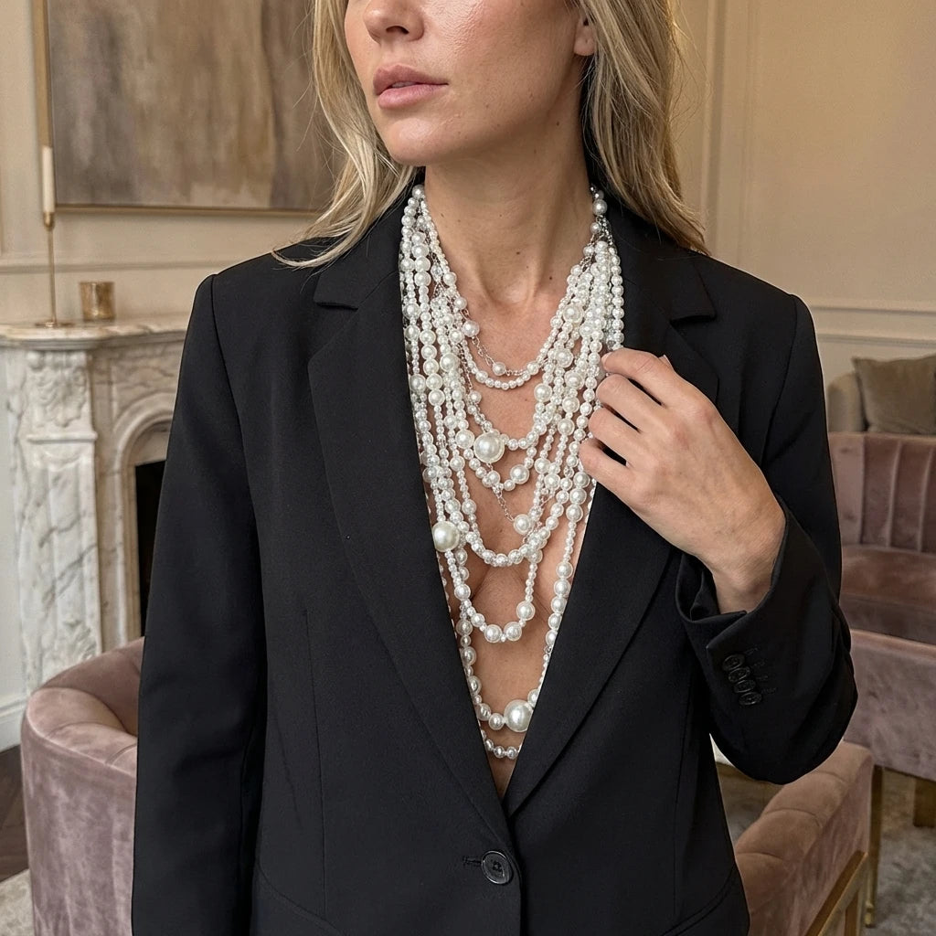 Luxury Layered Imitation Pearl Body Chain Necklace for Women Long Handmade Beaded Wedding Party Jewelry Accessories