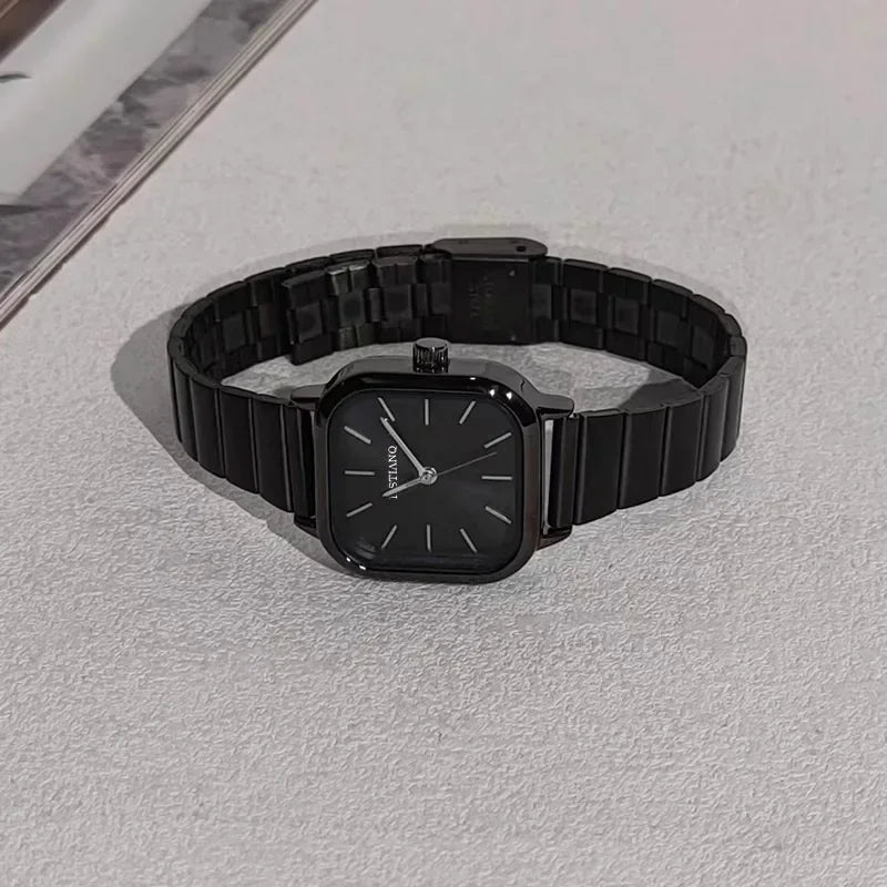 Hot Sale Luxury Brand Black Watch Women Fashion Quartz Watches Ladies Adjustable Stainless Steel Strap Wristwatches Reloj Mujer