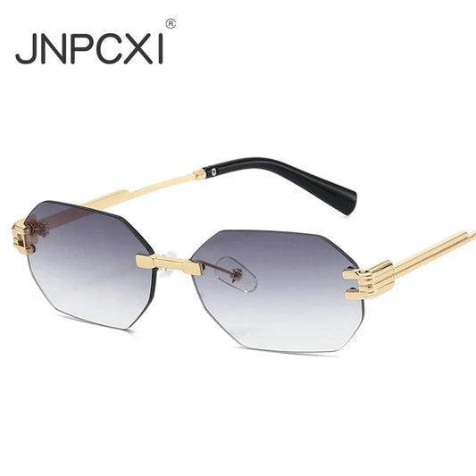 JNPCXI New Fashion Rimless Square Sunglasses Women Men Vintage Gradient Polygon Shades Trendy Luxury Brand Design Sun Glasses
