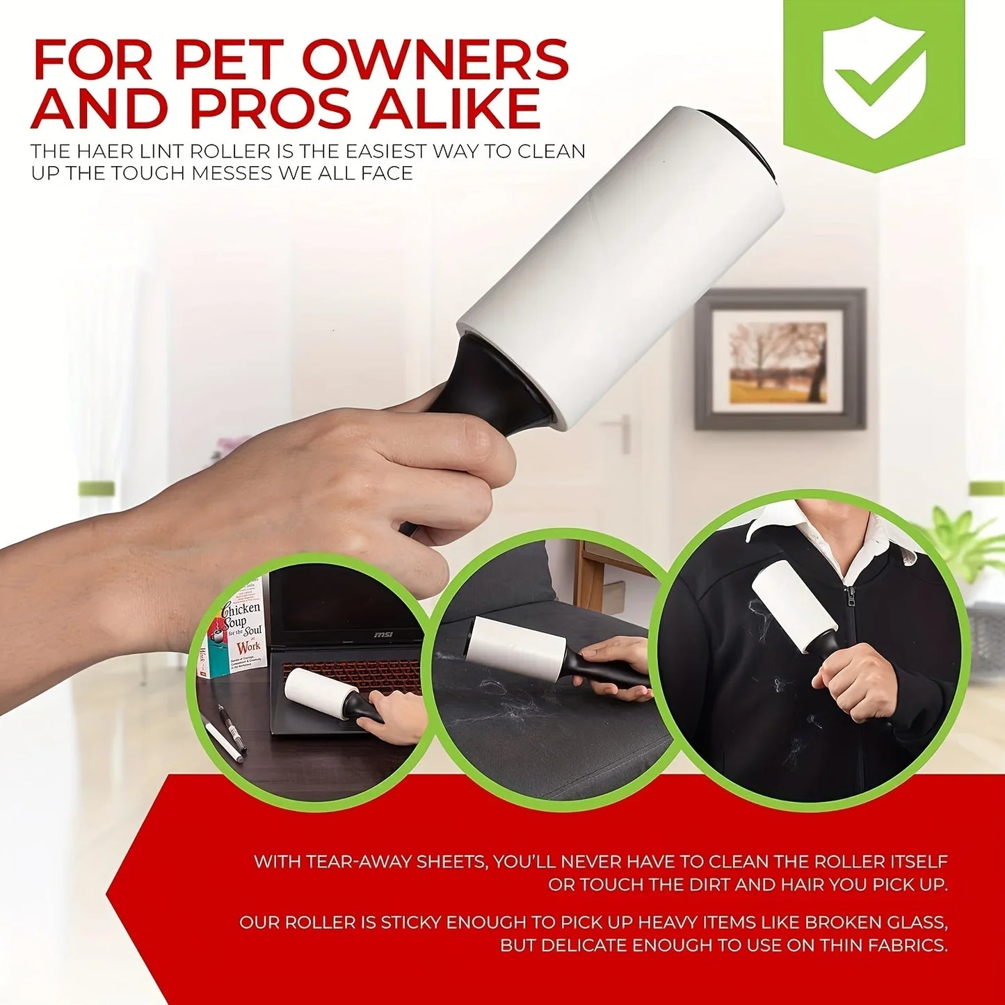 60 Sheets/roll Extra-Sticky Lint Roller for Pet Hair Removal,Ideal for Dog & Cat Owners,Perfect for Clothes & Furniture Cleaning