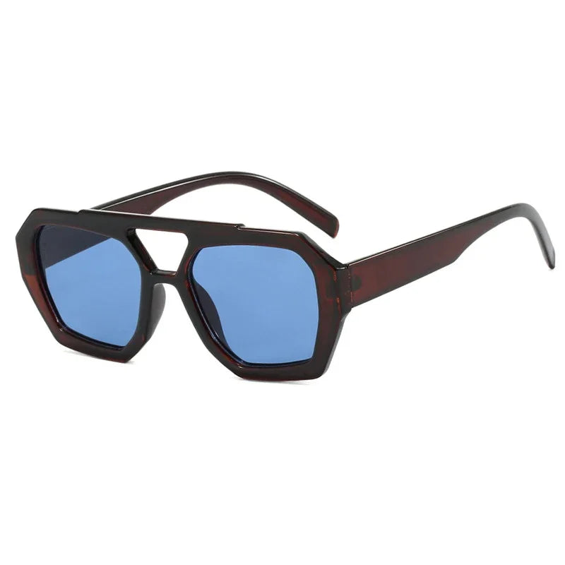 JNPCXI Vintage Square Sunglasses for Women Men Thick Frame Double Bridges Eyewear Female Fashion Polygon Sun Glasses