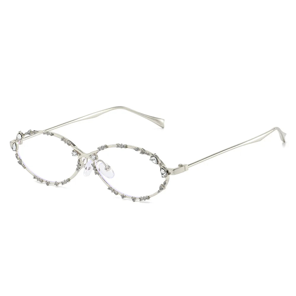 JNPCXI Retro Oval Punk Diamond Women Sunglasses Fashion Silver Shades UV400 Men Trending Sun Glasses