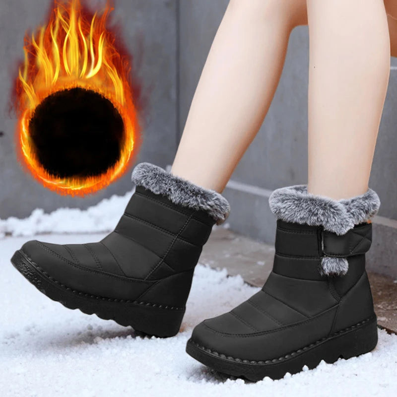 2026 Anti Slip Waterproof Snow Boots Women Faux Fur Platform Winter Ankle Boots Woman Plus Size 43 Thick Plush Cotton Booties