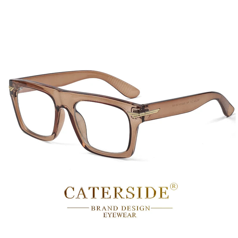 CATERSIDE Men Anti Blue Light Glasses for Square TR90 Frame Ultralight Retro Plain Glasses Trendy Myopia Computer Eyewear Frame