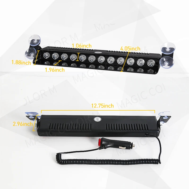 12 LED Car Strobe Lights Emergency Car Flash Parking Signal Warning Lamp Windshield Red/Blue/Yellow/White Waterproof 12V 12W