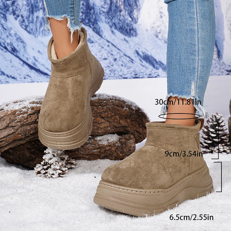 Plus Size 45 Chunky Platform Snow Boots Women Slip On Thicken Plush Warm Ankle Boots Woman Thick Sole Non Slip Winter Booties