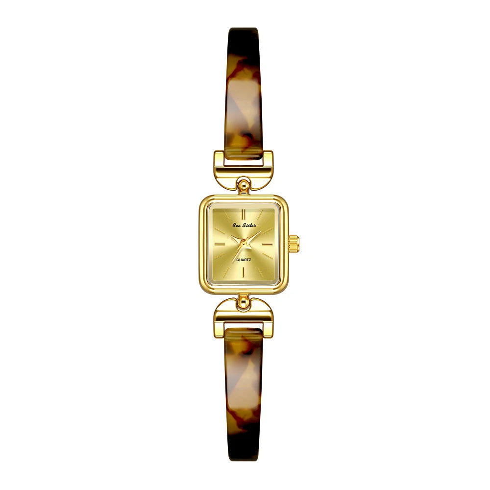 Bee Sister Ladies Watches New 2025 Luxury Tortoiseshell Amber Watches For Woman Vintage Bracelet Wristwatch Square