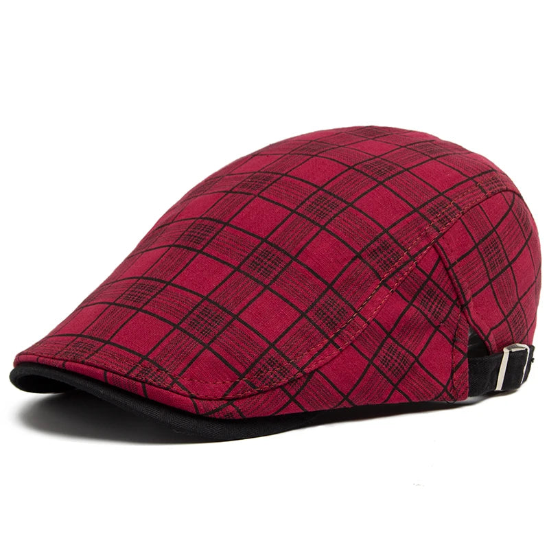 CNTANG New Summer Thin Beret Fashion Men Vintage Plaid Cotton Linen Visor Flat Caps For Women Berets Boina Casual Female
