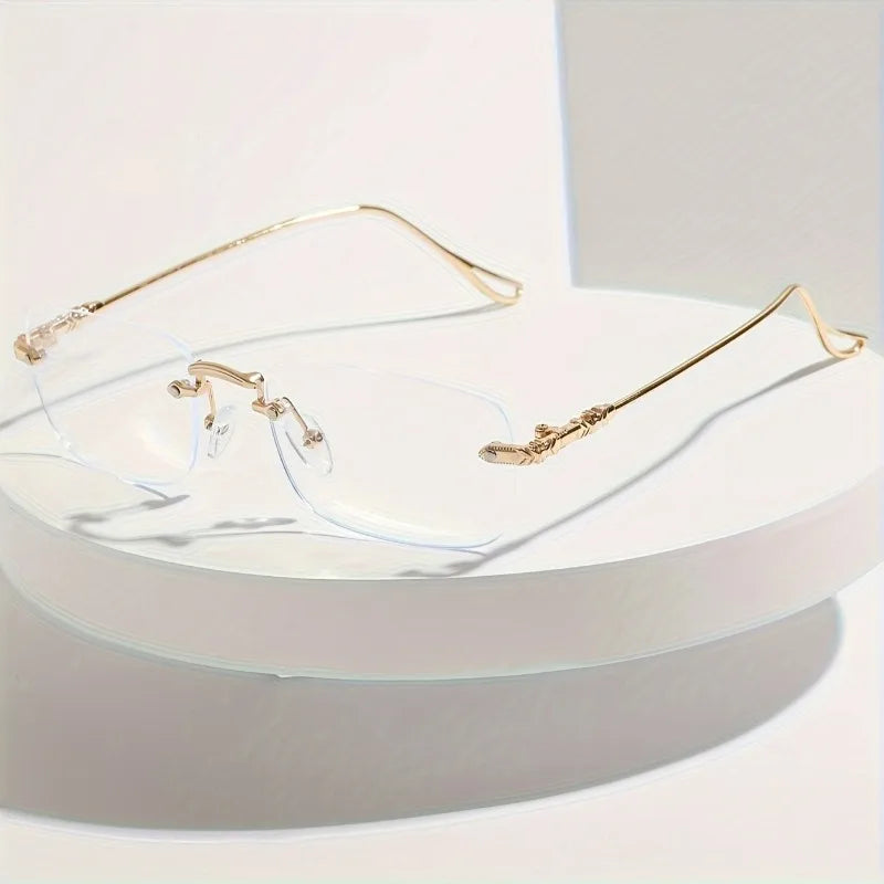 retro metal rimless frame glasses frame men's and women's ultralight anti-blue light flat mirror
