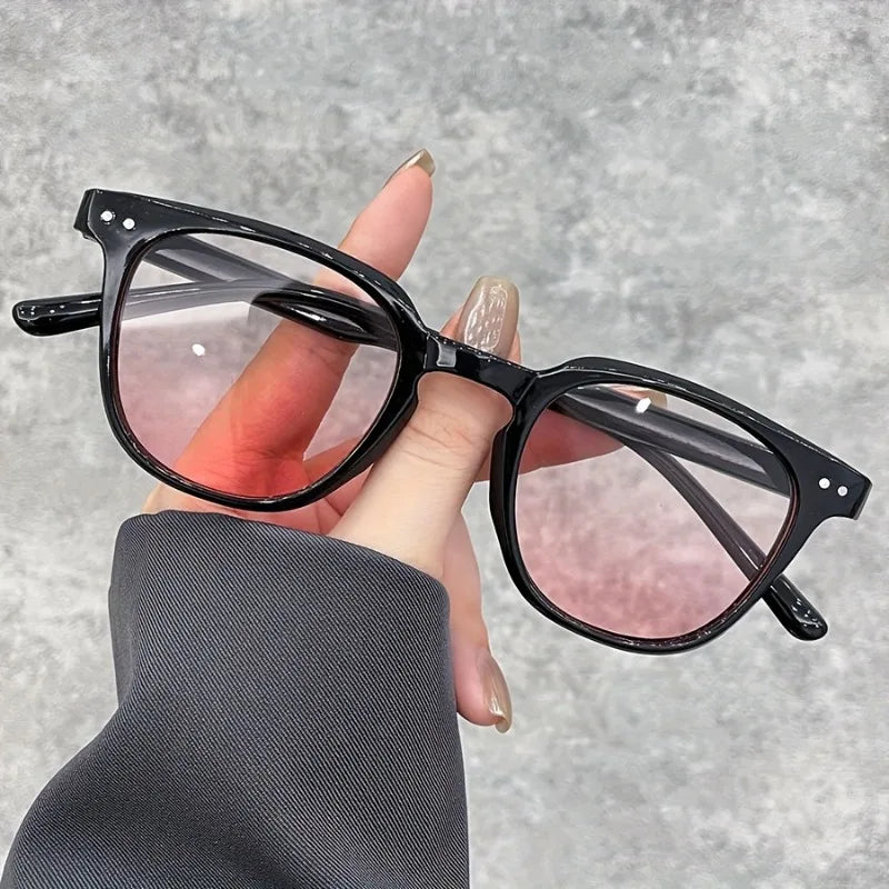 Fashionable Small Round Unisex Women's Pink Gradient Lenses Retro Men's and Women's Classic Metal Nail Decoration Glasses