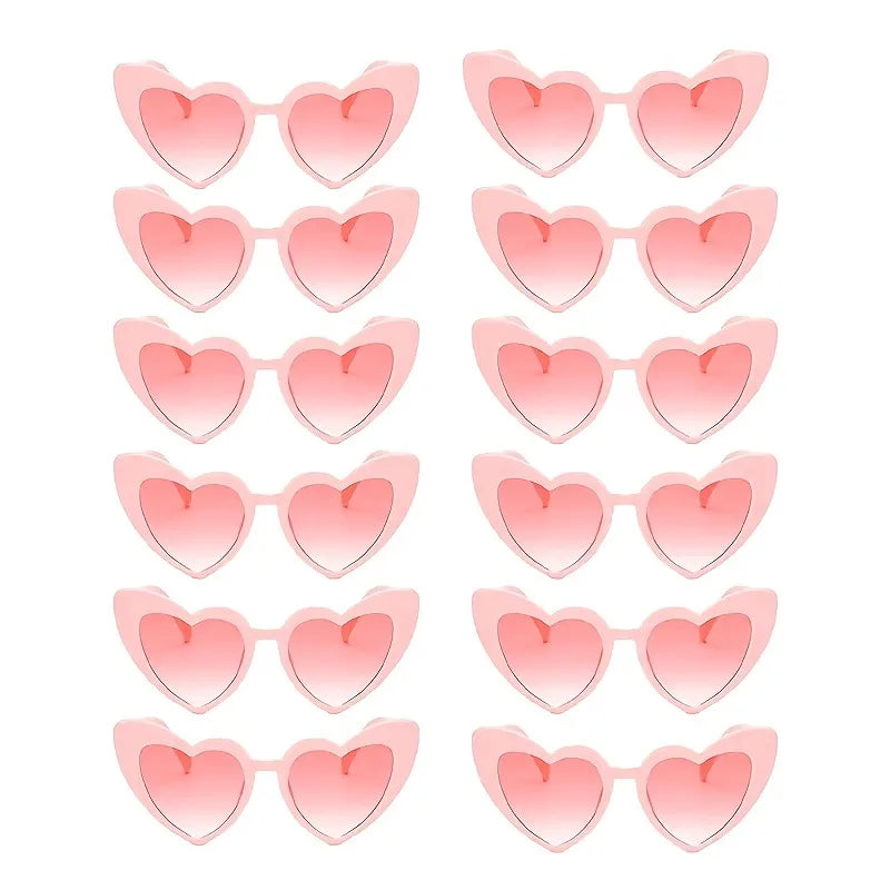 12 Piece Set of Pink Heart-shaped Glasses Suitable for Women Retro Retro Glasses with Heart-shaped Design Perfect for Parties