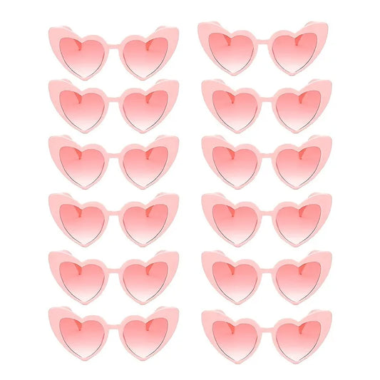12 Piece Set of Pink Heart-shaped Glasses Suitable for Women Retro Retro Glasses with Heart-shaped Design Perfect for Parties