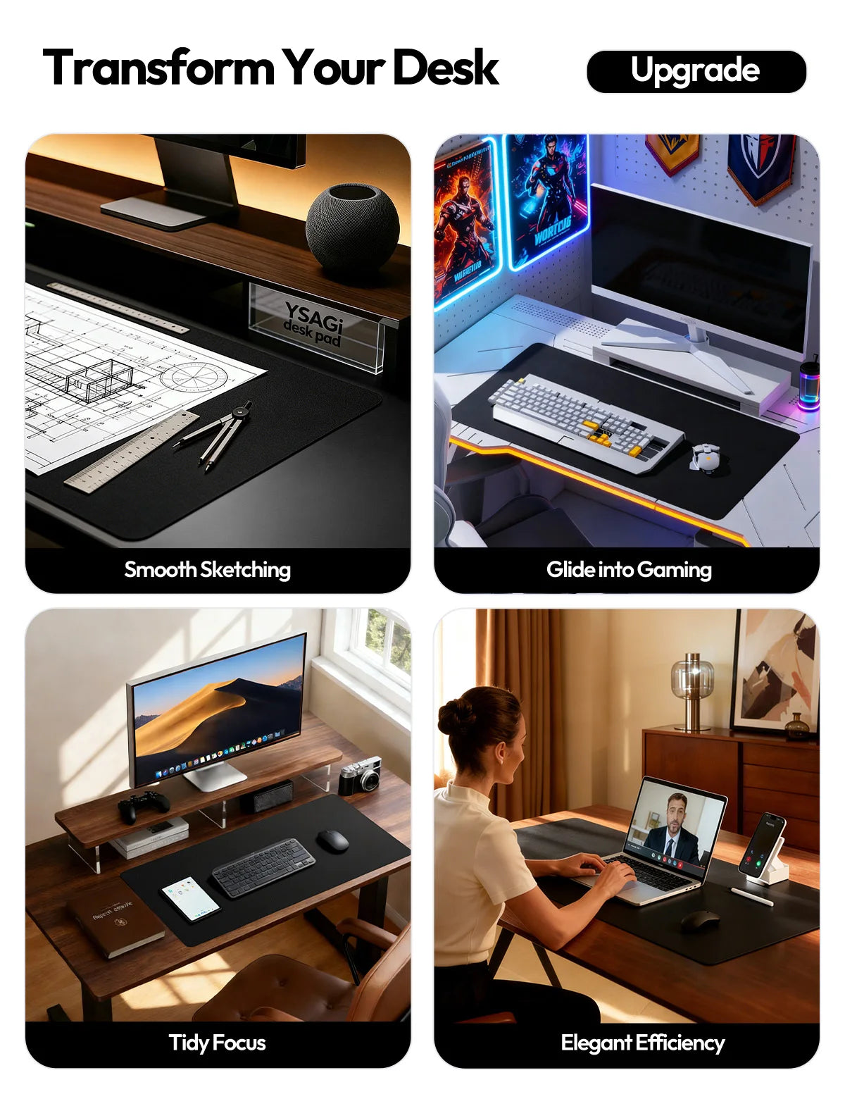 Leather Office Desk Pad Protector, Large Mouse Pad, Non-Slip, PU Leather, Laptop Desk Blotter, Waterproof Writing Pad for Office