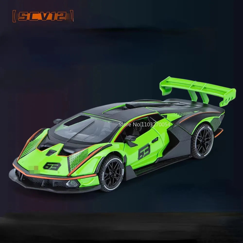 1/32 SIAN SCV12 Toys Car Model Alloy Diecast Sport Cars Metal Body Rubber Tires Doors Opened Sound Light Pull Back Gifts for Kid