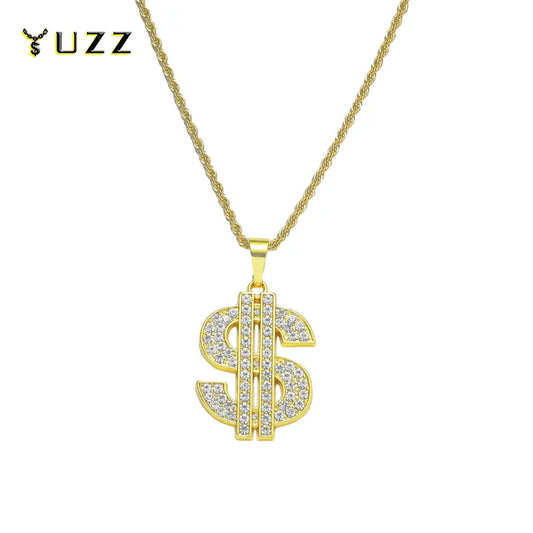Hip Hop Rap Gold Color US Dollar Sign Pendants Necklaces For Men Women Punk Rhinestone Money Dollar Logo Fashion Jewelry Gifts