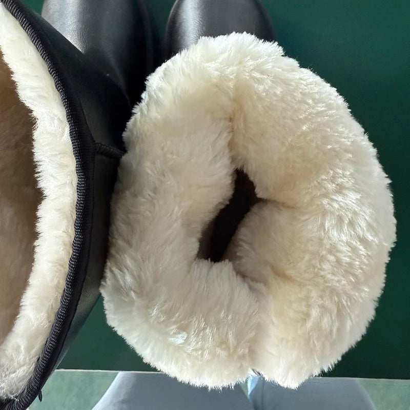Waterproof Platform Snow Boots Women Plus Size 36-42 Non Slip Mid Calf Boots Woman Comfort Warm Long Plush Winter Booties Mujer