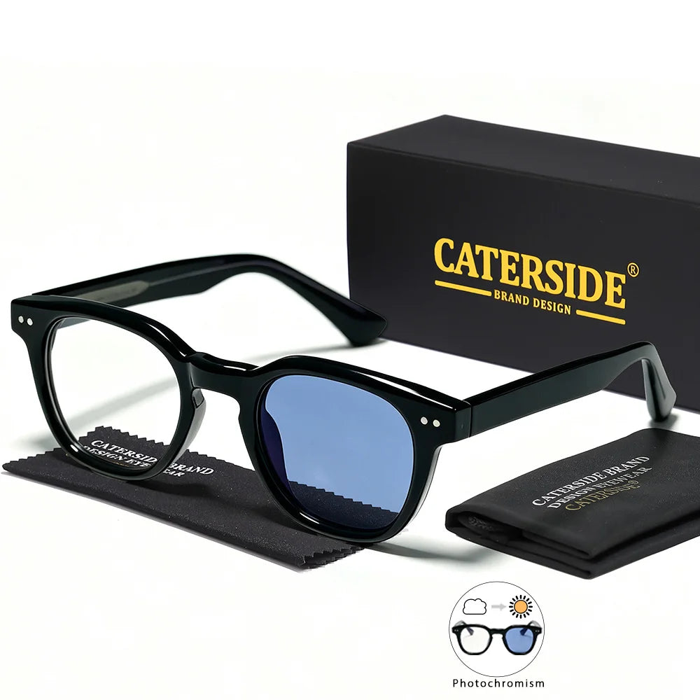 CATERSIDE Retro Men's Photochromic Sunglasses High-Quality Pc Square Sun Glasses Women's Outdoor Travel Business Glasses UV400