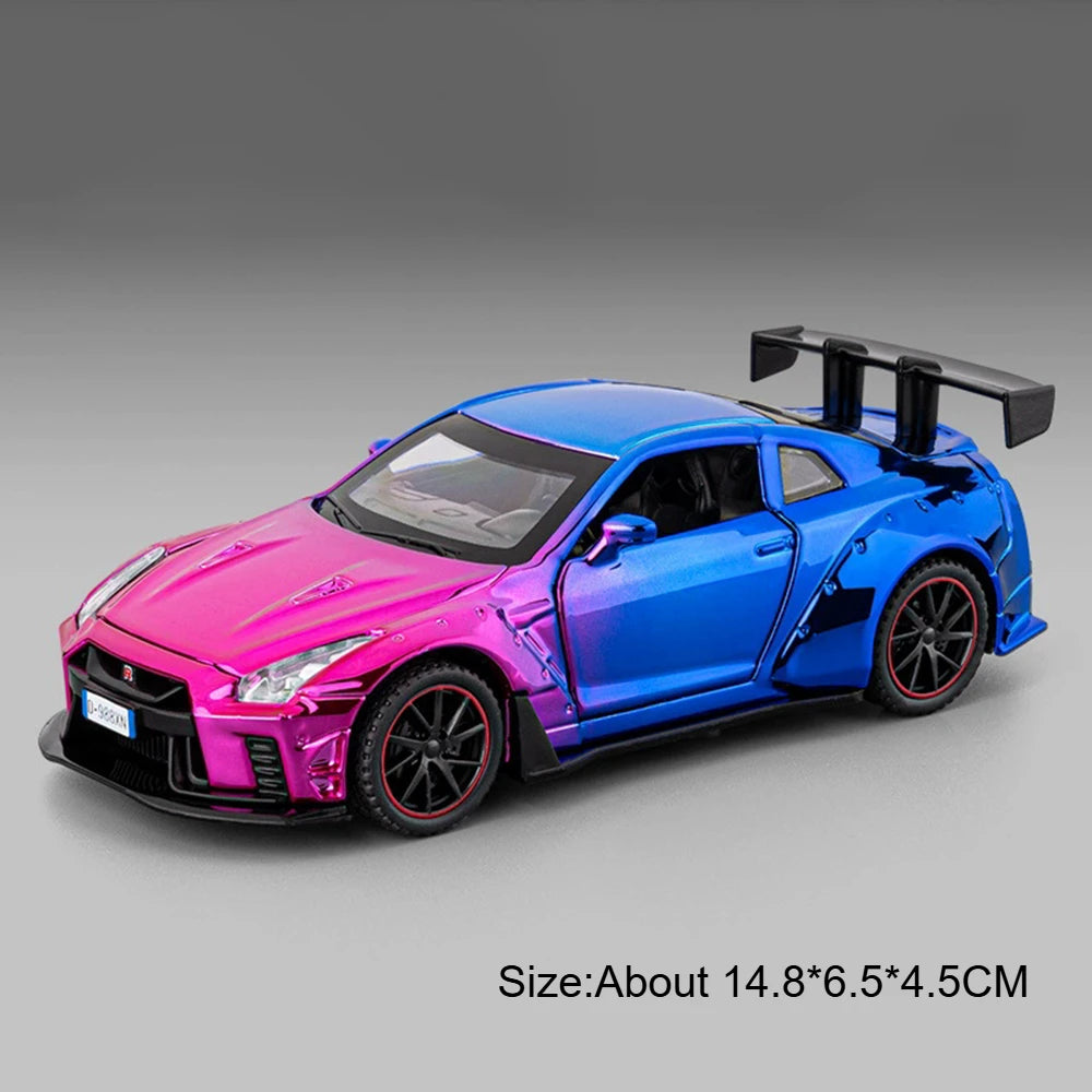 1: 32 GTR Skyline Alloy Diecast Models Toys Cars 4 Doors Opened with Sound Light Pull Back Miniature Sportscar Fashion Ornaments