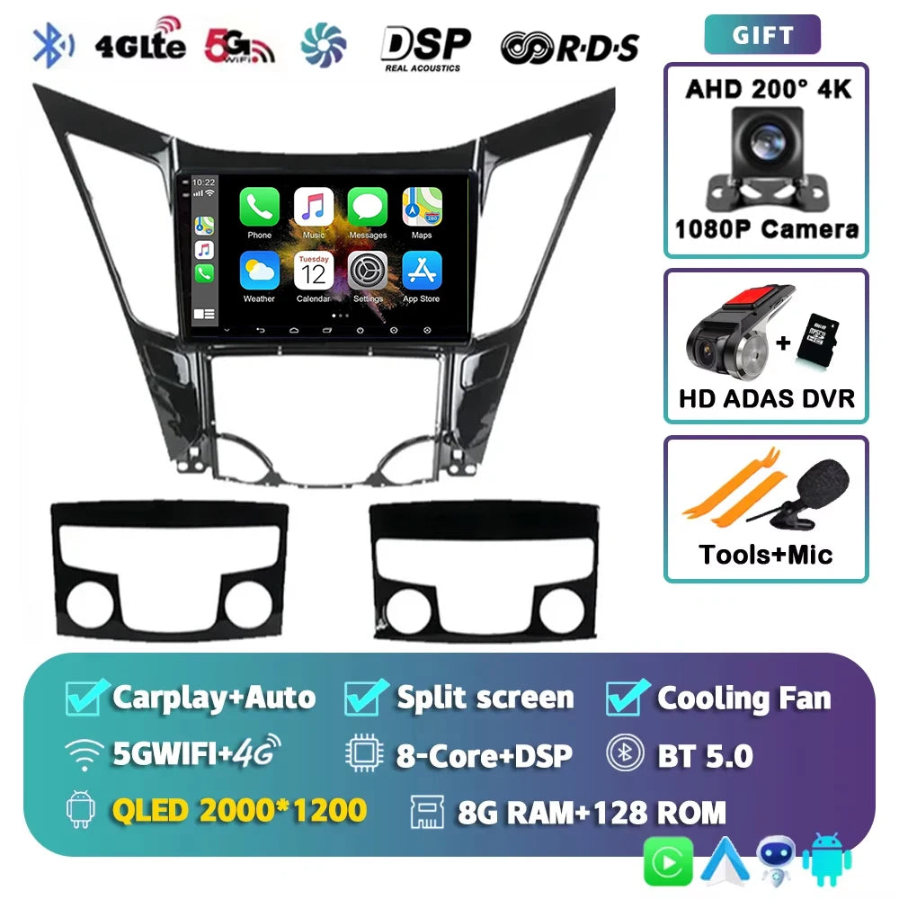 For Hyundai Sonata 6 YF 2009 - 2014 Android 15 2K QLED Car Radio Multimedia Video Player GPS stereo CarPlay Head Unit 4G WIFI